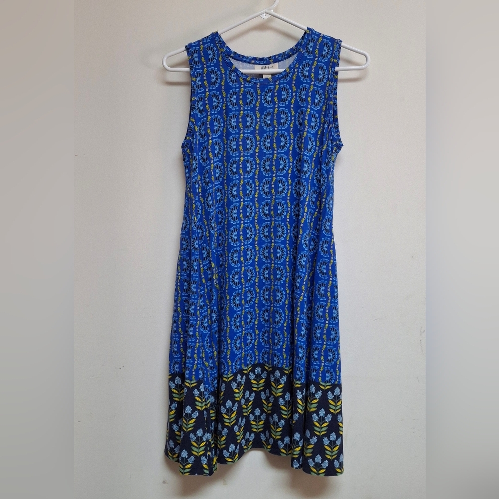 Style & Co. Midi Dress Size PS Blue Yellow   Rayon Blend Comfy Summer Cozy